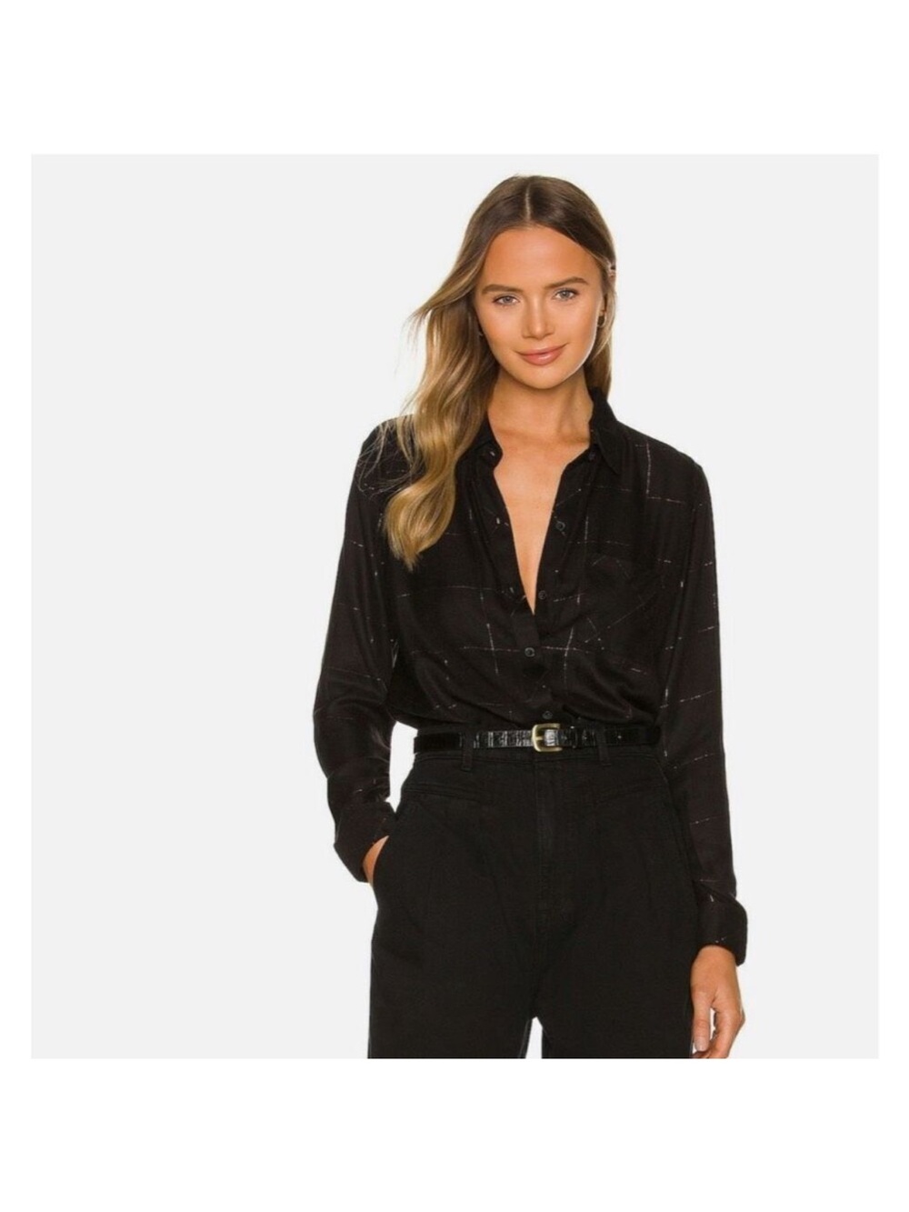 Rails Black Button-Down Shirt with Subtle Pinstripe Detail